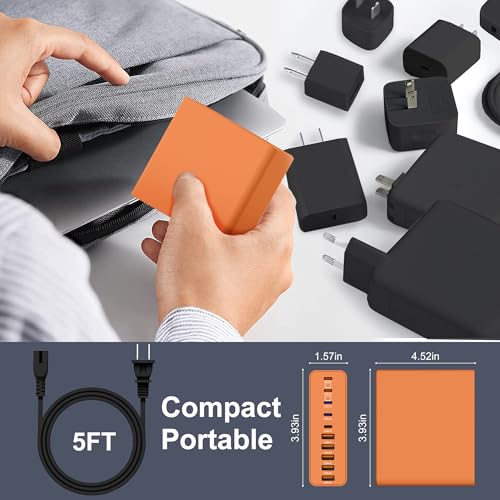 800W USB C Charger Block,10-Port Charging Station - color: Orange