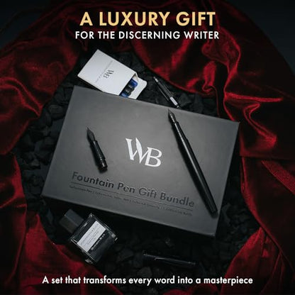 Wordsworth & Black Fountain Pen Gift Set, Medium & Extra Fine Nib,All Black - color: All Black