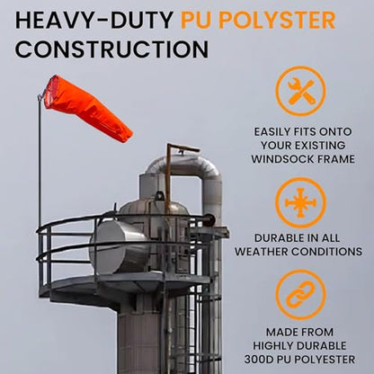 36"x144" Airport Windsock | Heavy Duty, FAA Compliant, All Weather, Waterproof, UV Fade Resistant, High Vis Fluorescent, Quad Stitched, Zip Ties Included, for Industrial, Aviation, Farm Use | Orange - size: 36"x144" (FAA Compliant Size)