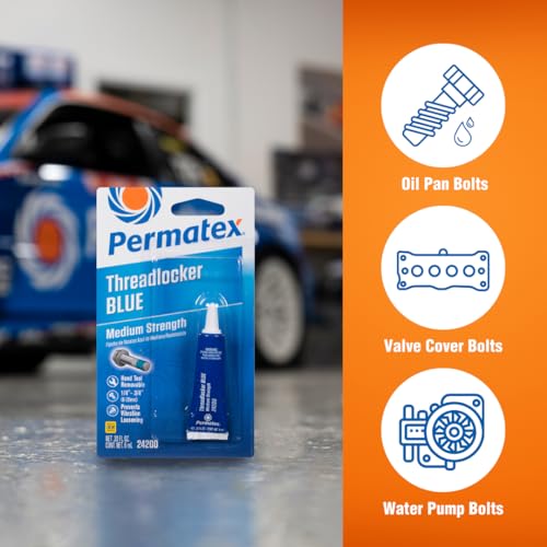Permatex 24200 Medium Strength Threadlocker Blue, 6 ml, Automotive Threadlocker For Preventing Bolts From Loosening And Corrosion, Removable With Hand Tools - size: 6 ml, style: Liquid - Medium Strength