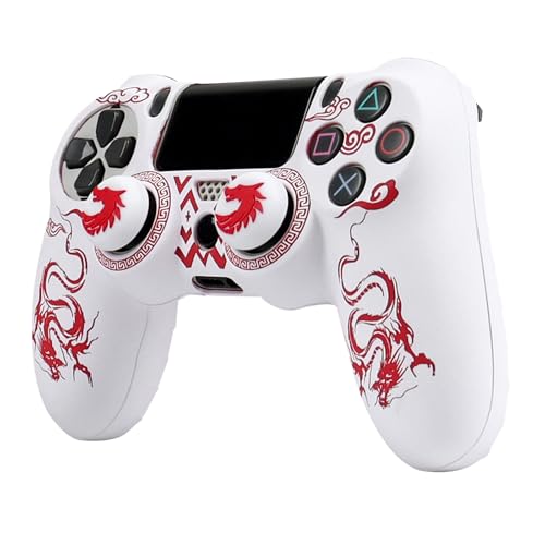 RALAN Controller Skins for PS4,Fruit Silicone Controller Cover Skin Protector Compatible /PS4 Slim/PS4 Pro Controller with 2 Cute Thumb Grips Caps… - color: White Red dargon