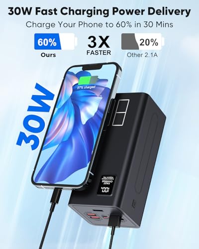 80000mAh High Capacity Power Bank, 30W Fast Charging Portable Charger PD&QC 3.0, 5 Output 2 Input Large Powerbank with LED Display USB C Battery Pack Charger Portable for Outdoor Camping Travel - size: 80000mAh