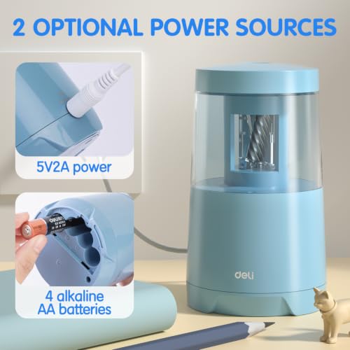Deli Electric Pencil Sharpener, Automatic Pencil Sharpeners, Blue - color: Blue