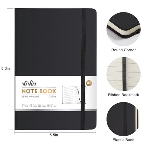 ViVin 24 Pack A5 Hardcover Lined Notebook,192 pg College Ruled 5.5x8.3 - color: Black, size: 24 Pack