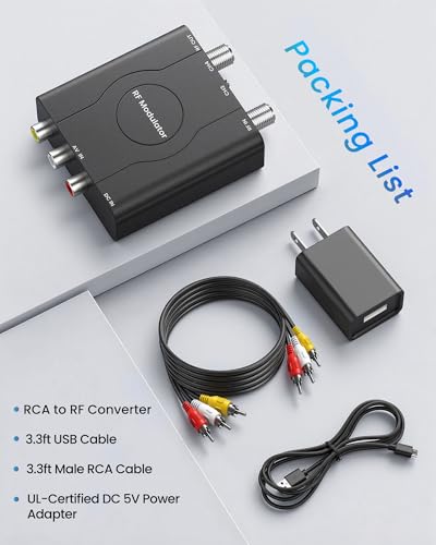 RF Modulator for TV, RCA to RF Coaxial Adapter with 3.3ft RCA Cable