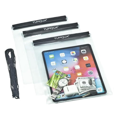 YUMQUA Waterproof Pouch Clear Dry Bag Document Map Holder Large Size 3PACK - color: Black