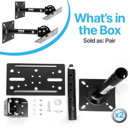Pyle Universal Speaker Mounting Bracket - Ceiling & Wall Speaker Mount with Adjustable Swivel Tilt, 13.4" Retractable Telescopic Arm, 75 lbs Max Load - Ideal for Home Surround Sound Systems (Pair)