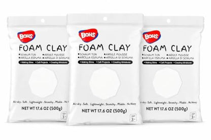 BOHS Foam Clay, White Air Dry Modeling Clay, 3.3 lb, 3-Pack - color: White, size: 1500 g