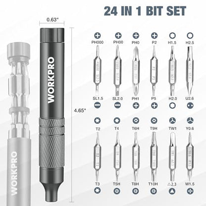 WORKPRO 24 in 1 Multi Bit Mini Screwdriver Set Magnetic, Grey - color: Dark Grey