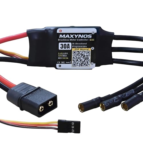 Bidirectional 30A Electronic Speed Controller, 2-4S Lipo ESC with XT60 Connector, 7.4-17V, for RC Vehicles, Drones, Robotics, & Underwater Thrusters - size: 30A