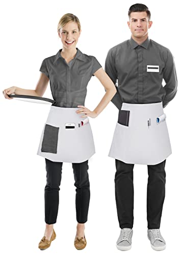 Utopia Wear Server Waist Aprons 12 Pack with 3 Pockets for Men and Women - color: White