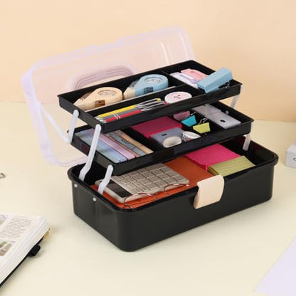 Tackle Box, 3-Layer Craft Sewing Medicine Art Hair Tool Organizer Black - color: Black