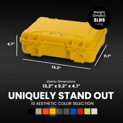 NANUK 910 Hard Case with Customizable Cubed Foam, IP67 Waterproof, Dustproof and Impact Resistant, 14.3” x 11.1” x 4.7”, Rugged Construction for Ultimate Protection, Made in Canada - Yellow - color: Yellow, style: Cubed Foam