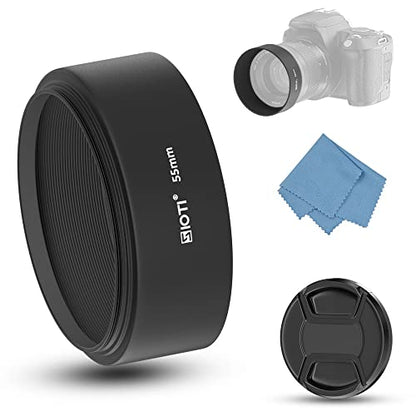 SIOTI 55mm Lens Hood, Oxidation Matte Anti Reflective Treatment, Aluminum Alloy, with 1 * 58mm Lens Cap, Compatible with Sony/Canon/Nikon/Fuji etc >50mm Camera Lens - color: Medium Telephoto-Tubular, size: 55mm