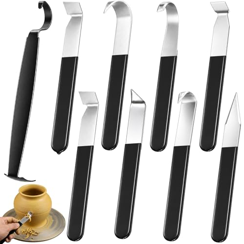Lanties 9 Pcs Pottery Tools Set, 8 Clay Carving Knives & 1 Trimming Tool