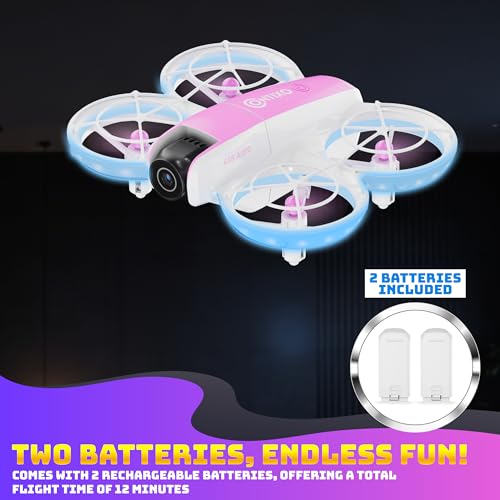 Contixo F15 Astro Mini Drone with 2.4" Screen Remote – 720P HD Dual Camera, Live Video Display, Optical Flow Hover, One-Key Takeoff/Landing, 360° Stunts, 2 Batteries, Beginner Drone for Kids & Adults - color: Pink