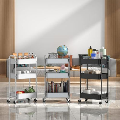 3-Tier Rolling Utility Cart with Caster Wheels Easy Assembly, Black - color: Black, size: 3-Tier Standard Cart
