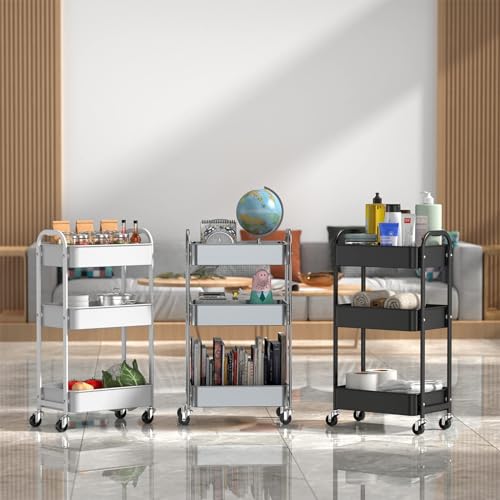 3-Tier Rolling Utility Cart with Caster Wheels,Easy Assembly, White - color: White, size: 3-Tier Standard Cart