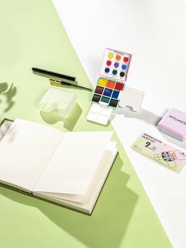 Woomer 9-Color Travel Watercolor Pan Set with Brush, Cup & Display Pouch