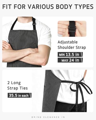 Syntus Chef Apron for Men Women with Pockets, Thick Grilling BBQ Apron - color: Black/White