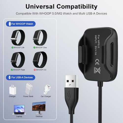 USB Charger for Whoop 5.0/MG, One, Peak, Life-3.3 Ft/1m（Not Compatible with Whoop 4.0）