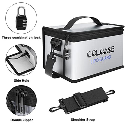 COLCASE Lipo Bag Fireproof Explosionproof for Lipo Battery Storage Charging - size: Large (11.0 x 8.0 x 6.5 inches)