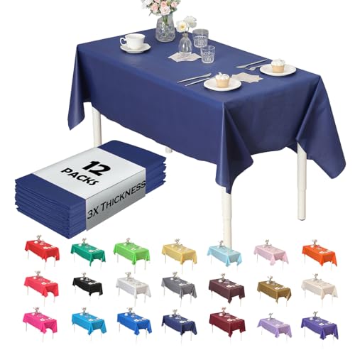 Evershine (12-Pack Heavy Duty Plastic Table Covers Tablecloth (Reusable) (Rectangle 54" X 108", Navy Blue) - color: Navy Blue, size: 12 PACK Rectangle 54" X 108"