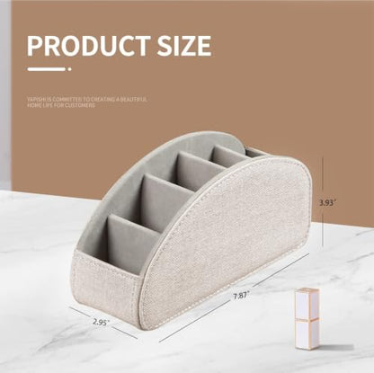 PU Leather TV Remote Control Holder/Caddy for Table with 5 Compartments - color: Beige, size: Small