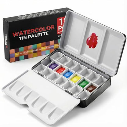 DUGATO Small Empty Watercolor Palette Tin with Lid, Holds 20 Half Pans - size: Small