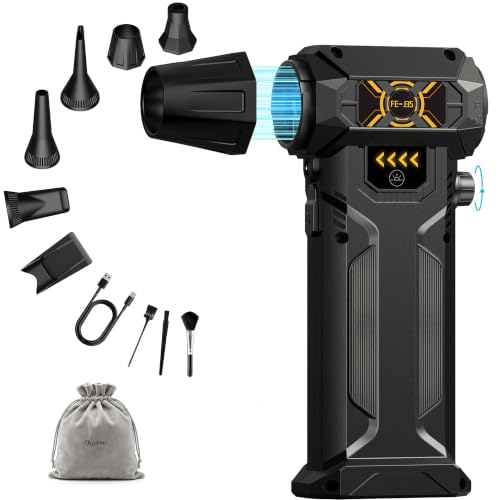 Compressed Air Duster, Stepless Speed Dial, Powerful Airflow, 130,000 RPM Rechargeable Air Blower for PC, Keyboard, Computer, Home, Car Interior, Electronics,6 Cleaning Nozzles, Compact 0.5lb (FE-J35)