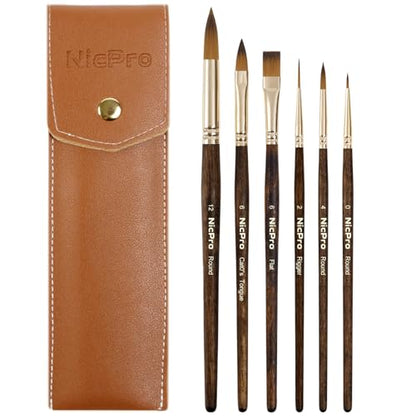 Nicpro 6Pcs Travel Watercolor Brushes Set, Professional Paint Brush - size: 6 PCS