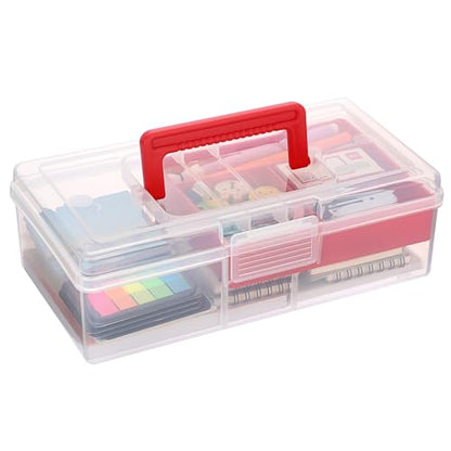 JUXYES Clear Art Craft Supply Storage Bin Sewing Box With Handle Lid - color: Red, size: 1 Pack