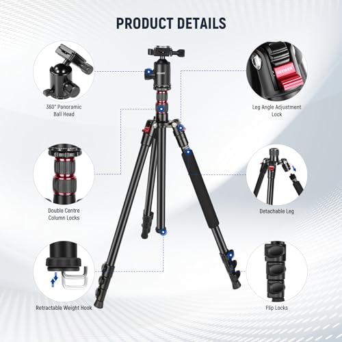 NEEWER 77 Inch Camera Tripod Monopod for DSLR & Phone, Aluminum, TP77 - style: Travel Tripod