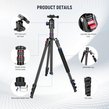 NEEWER 77 Inch Camera Tripod Monopod for DSLR & Phone, Aluminum, TP77 - style: Travel Tripod