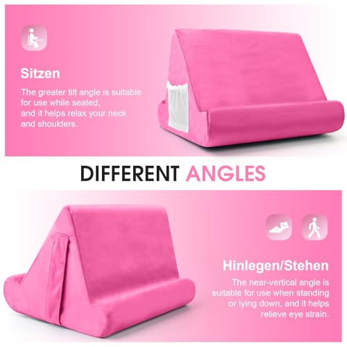 Universal Multi-Angle Tablet Holder - Soft Pad Stand with Net Pocket & Phone Stands for Lap, Knee, Sofa and Bed(Pink) - color: Pink