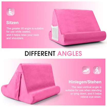 Universal Multi-Angle Tablet Holder - Soft Pad Stand with Net Pocket & Phone Stands for Lap, Knee, Sofa and Bed(Pink) - color: Pink
