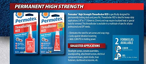 Permatex 27183 High Strength Threadlocker Red, 90 ml - size: 90 ml, style: Liquid - High Strength