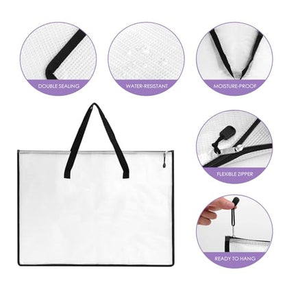 RUIAN 2-Pack 19x25 Inch Art Portfolio Bag, Waterproof Nylon Folder with Handle for Artwork, Drawing Pads, Posters, Charts & Teaching Materials (Translucent, Foldable)