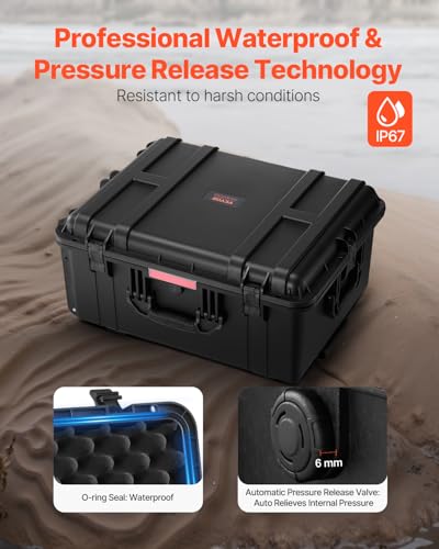 VEVOR Dry Box, Waterproof Hard Case with Pre-Cut Foam, 25 x 20 x 12.5inch - size: 63x50x32 cm