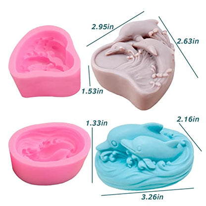 2Pcs Soap Molds Dolphin Silicone Molds 3D Sea Dolphin Shape Soap Candle Wax Mould Marine Epoxy Resin Casting Polymer Clay Art Craft Making Chocolate Fondant Cake Baking Mould Home Wedding Gift Decor - color: 2pc Dolphin