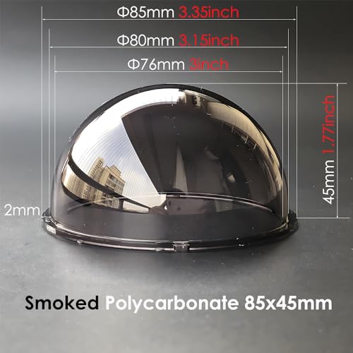 3.3 Inch Small Smoke Colored Dome Cover Waterproof Rainproof Polycarbonate Security CCTV Camera Protective Cover Plexiglass Replacement Camera Lens Cap - color: 85x45mm Smoke