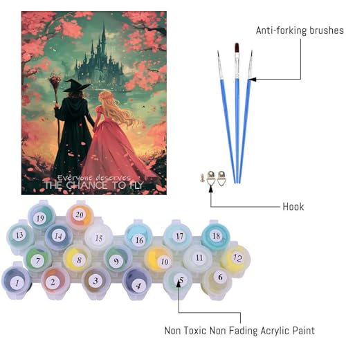 Witch Princess Paint by Numbers Kit for Adults Beginner with Framed - color: Paint by Number-251016