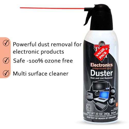 OPTEMS Compressed Air Duster for Electronics – 10oz (Pack of 2) with Cleaning Sponge – Dust-Off Spray for Computers, Keyboards, Cameras, Consoles – Ozone Safe & Residue Free