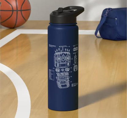 RC Transmitter Blueprint FPV Drone RC Car Radio Controller Stainless Steel Insulated Water Bottle - color: Navy Blue