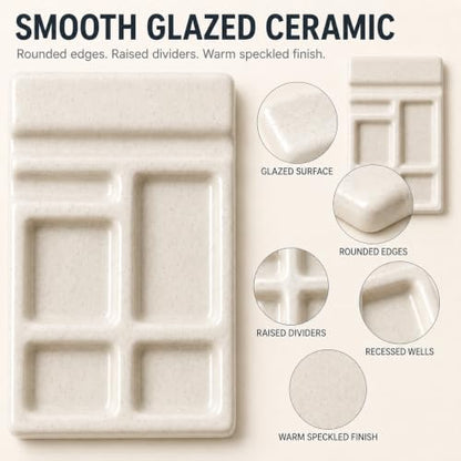 2 Pack Mini Ceramic Watercolor Palette with Brush Rests - color: Warm Beige