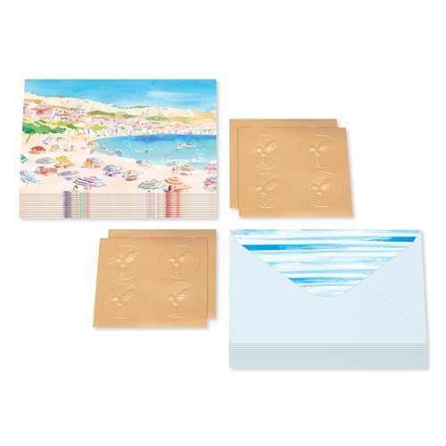 Papyrus 14-Count All-Occasion Blank Stationery Note Set, Watercolor Beach Scene - color: FSC STUDIO BL BEACH SCENE