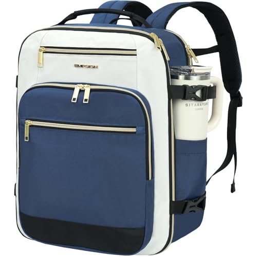 EMPSIGN 40L Travel Backpack for Women & Men - color: Beige/Haze Blue/Black