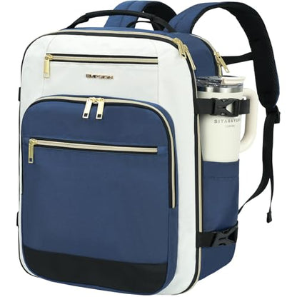 EMPSIGN 40L Travel Backpack for Women & Men - color: Beige/Haze Blue/Black