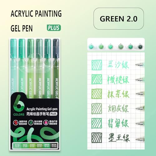 6 Colors 1.0mm Fine Pointed Acrylic Gel Pen Set,Green2.0 - color: Green