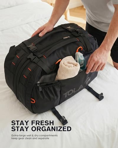 Tolaccea Travel Backpack 40-50L, 16" Laptop Carry On Duffle for Travel Work - color: Black